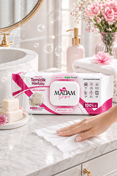 MADAM Wipes Beyaz Sabunlu Pratik Yüzey Temizlik Havlusu 100 Yaprak