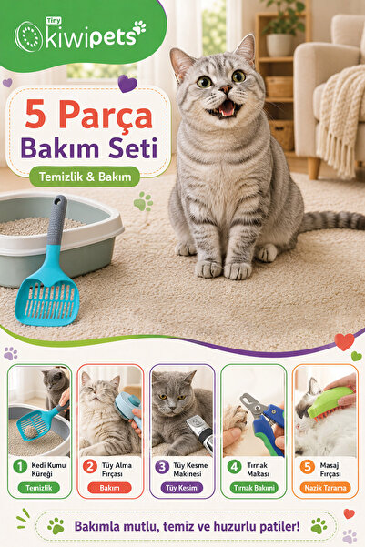Tiny Kiwipets 5 Piece Cat Grooming Set |   Sand Shovel & Feather Brush & Nail...