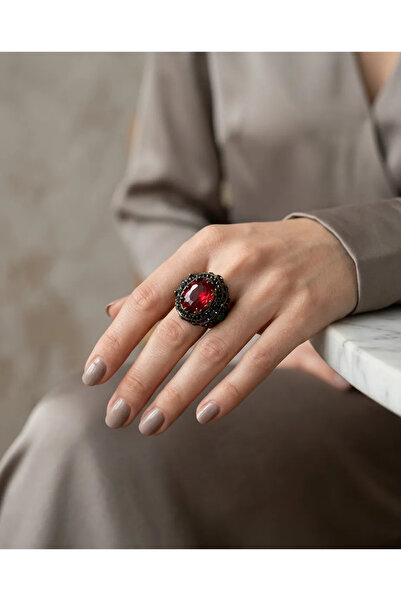 Dorvina Bronze Women's Ring Authentic Copper Jewelry Margazite Worked Red Sto...
