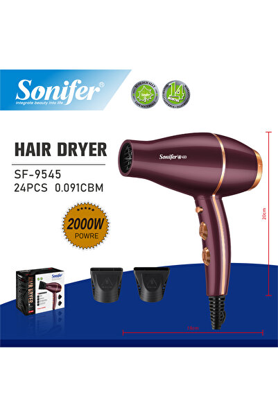 Sonifer مجفف شعر 2000 واط هواء ساخن وبارد بورجوندي جولد SF-9545 ضمان 3 سنوات
