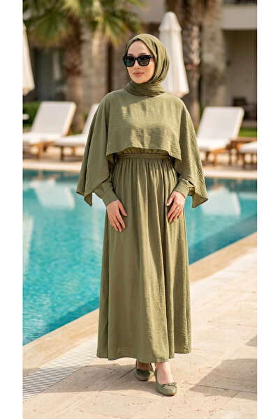 Kirazca Butik Women's Shawl-Looking Cape Detailed Hijab Dress