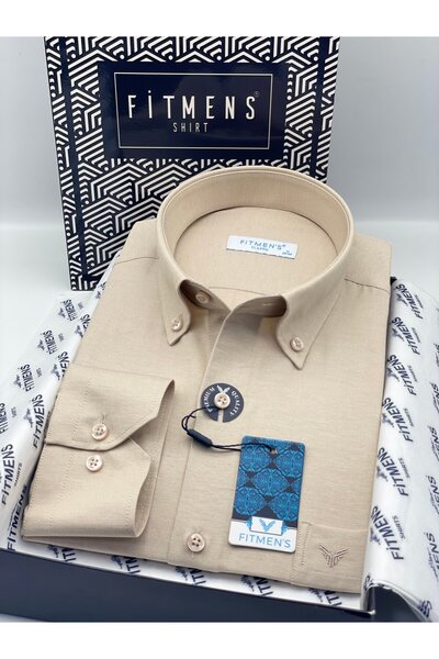 Fitmens Classic Long Sleeve Cotton Collar Buttoned Easy-Iron Men's Shirt with...