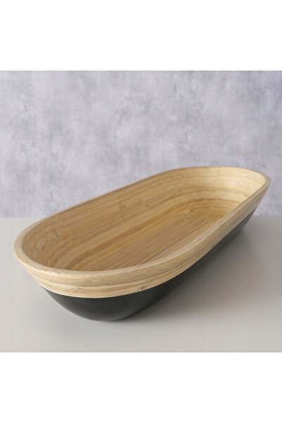 Boltze Platou de servire din bambus, formă de semilună, bej-negru, 40x15x6,5 cm