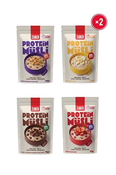 Züber Yulaflı Protein Müsli Deneme Paketi (Muzlu,Çilekli,Sade Kurabiyeli,Kaka...