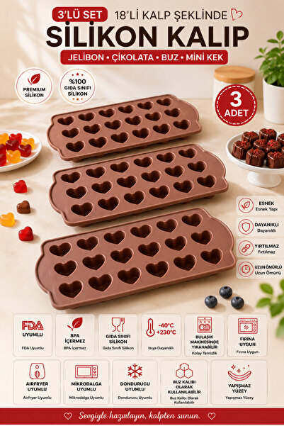 Stork 3 Pieces of 18 Heart-Shaped Silicone Chocolate Molds |   Jelibon, Ice C...