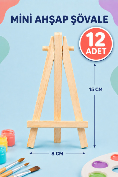 Minopi 12 Adet Mini Ahşap Şövale 15 cm Masaüstü Resim ve Boyama Şövalesi