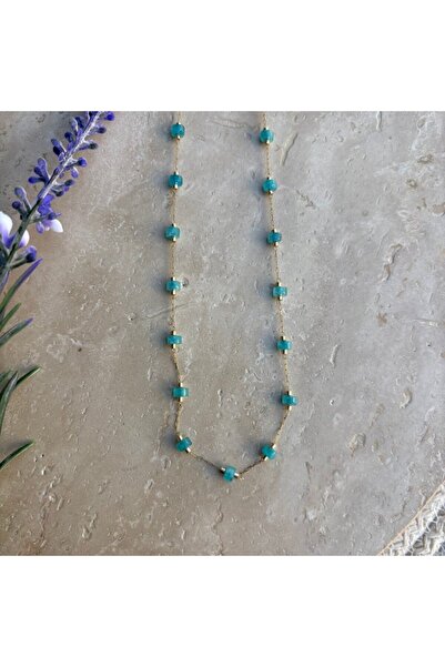 nesdesignn Turquoise Stone Steel Chain Necklace