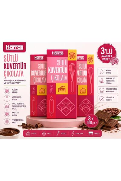 Harras Sütlü Kuvertür Çikolata 3x200g