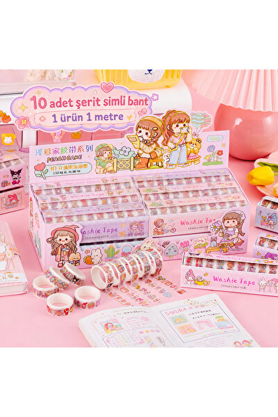 synshop Set of 10 Kawai Girl Patterned Washi Tape Glittery Ribbon Tape Set