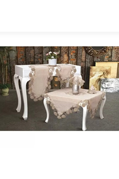 Ceki Home Σετ Λευκών Ειδών Σαλονιού με Λινά Ρούχα και Δαντέλα, Μοντέλο Kapiçi...