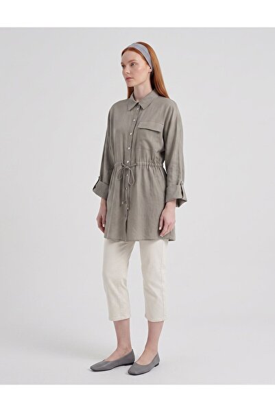 Kayra Single Pocket Linen Lyocell Tunic Dark Mink