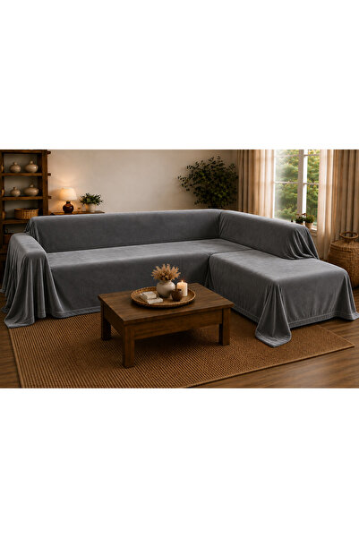 Sister Home Design 500x200 cm L Köşe Koltuk Örtüsü Ada Keten Natural Renk Kay...
