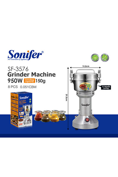 Sonifer Coffee & Spice Grinder 950W 150g, 6-Blade Stainless Steel SF-3576 3 Y...