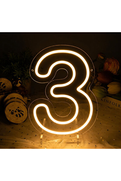 Slasa Number 3 LED Neon Sign 30x22 cm 6mm Acrylic Base Birthday Party Wall De...