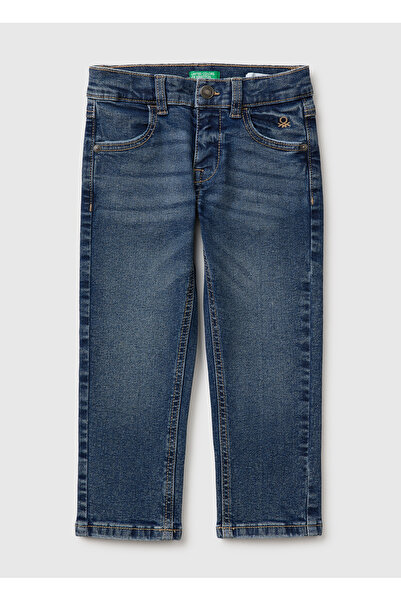 United Colors of Benetton Boy's Dark Denim Slim Fit Denim Trousers with Embro...