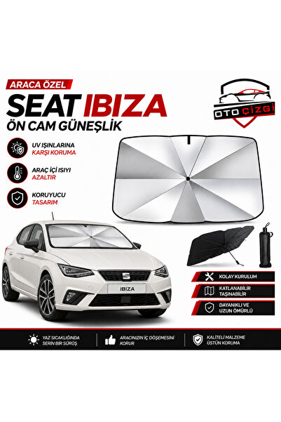 Oto Çizgi Seat İbiza Şemsiye Tip Ön Cam Güneşliği Katlanabilir UV Korumalı Ar...