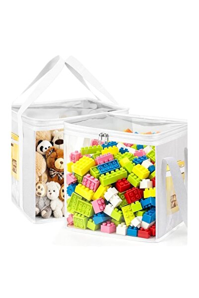 Generic Brand 2 PCS 𝐓𝐨𝐲 Storage Bins with Clear Lids & Handles, 12 Inch Cu...