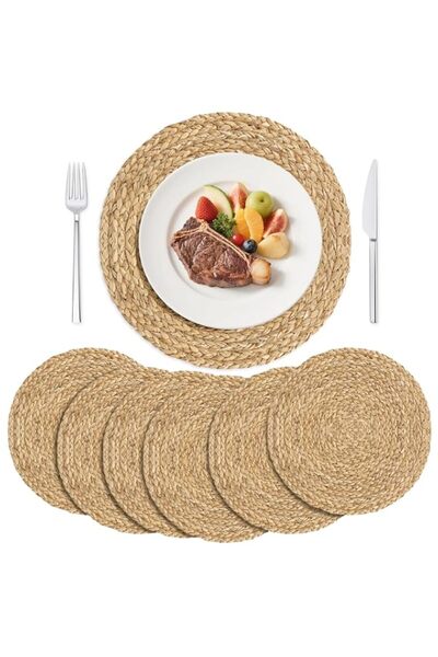 Generic ABUDA 6 Round Woven Placemats,Natural Hyacinth Placemats,11.8 Inch Bo...