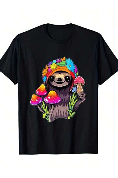 kai22 Forest Festival Mushroom Sloth EDM Rave Men's Short Sleeve Casual And C...