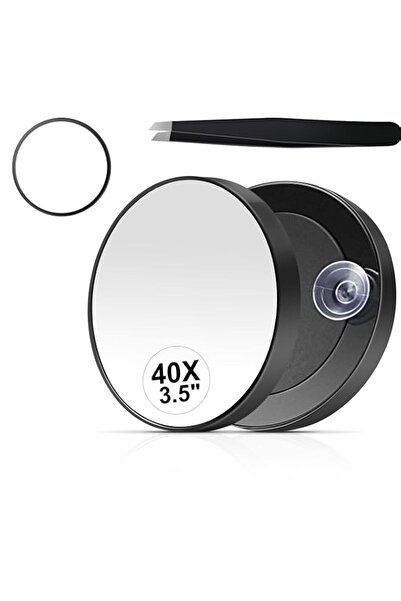 Generic 40x Magnifying Mirror with Suction Cups & Tweezers Set – 3.5 Inch Tra...