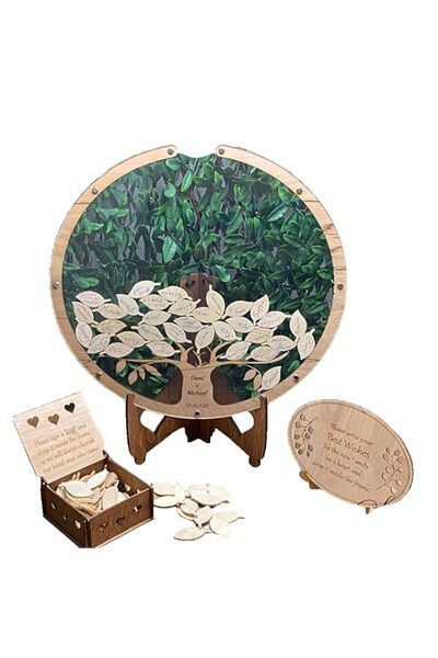Generic Brand Wooden Wedding Guest Book Alternative, Tree Design with Leaf Si...