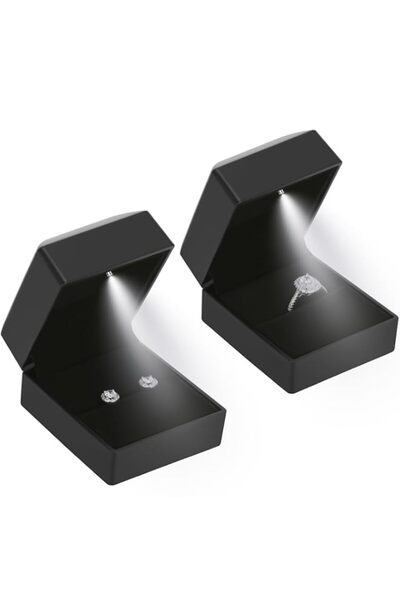 Generic LETURE 2 Pieces Ring Earring Gift Box with LED light, Elegant Velvet ...