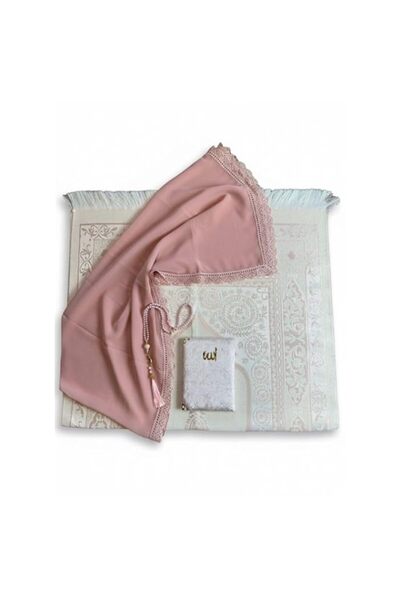 Generic Brand Pink Luxury Velvet Prayer Rug Gift Set with Decorative Booklet,...