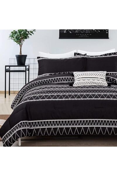 Generic WONGS BEDDING Black Comforter Set Queen Reversible Boho Triangle Stri...