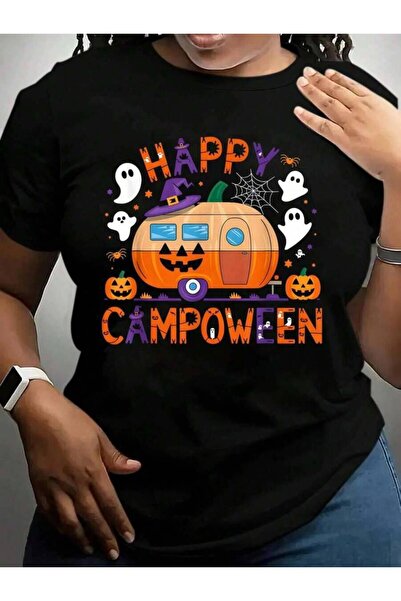 9JY Happy Camp-O-Ween Camping Ghosts And Campfires Halloween Black Graphic T ...