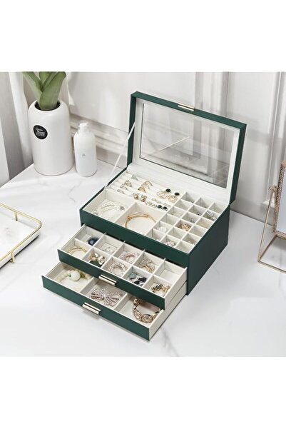 Generic Brand CASEGRACE Jewelry Box for Women, 3 Layer Double Drawer Jewelry ...