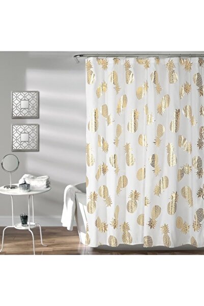 Generic Lush Decor Pineapple Toss Shower Curtain - Fabric Metallic Print Desi...