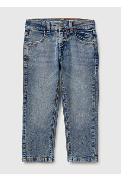 United Colors of Benetton Boy's Light Denim Slim Fit Pocket Denim Trousers wi...