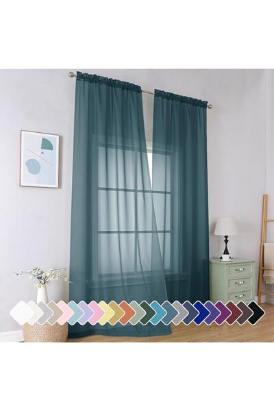 Generic Simplebrand Dusty Blue Sheer Curtains 96 Inches Long, Light Filtering...