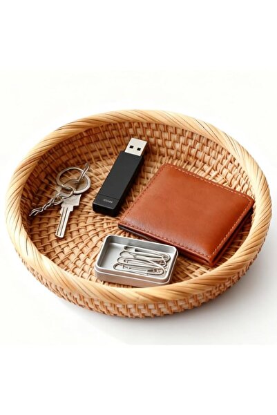 Generic Brand Handwoven Rattan Small Key Bowl - 7.6 Inch Round Catch All Tray...