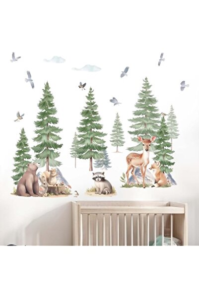 Generic Brand ARS® Large Pine Tree Forest Animal Wall Stickers - Mountain Tre...
