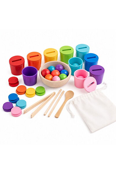 Picodino Joc Montessori din lemn pentru sortarea și clasificarea culorilor, m...