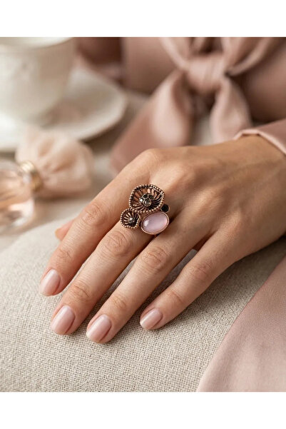 Dorvina Bronze Women's Ring Authentic Copper Jewelry Milky Pink Crystal Stone...
