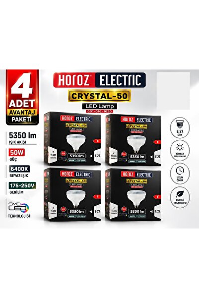 LePold 4 ADET HOROZ 50W Crystal-50 LED Torch BYÜK Ampul 6400K BEYAZ IŞIK