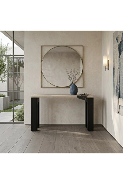 Al Hadaya Mall Wooden Console Table with a Modern Design – Black and Light Wo...