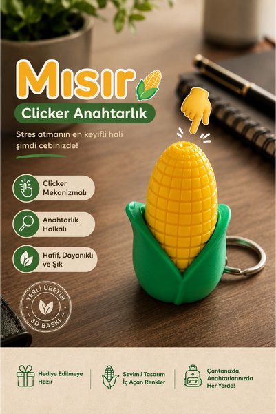 Otscraft Studio Corn Cob Clicker Keychain – Fidget & Stress Relief Toy