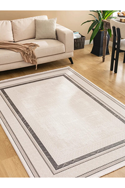 Tuğra Halı Bloom BM05 Krem Gri 120 x 180 cm Akrilik Saçaklı Salon Halısı