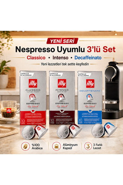 illy Nespresso Compatible Capsule Coffee Set of 3 – Classico, Intenso, Decaff...