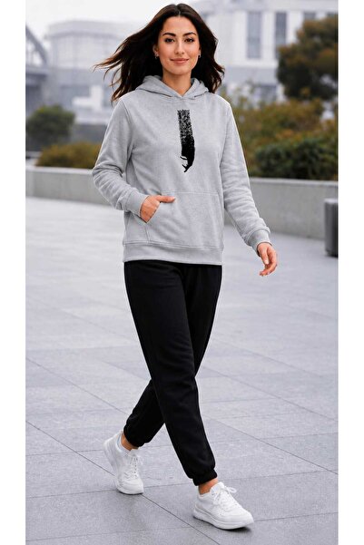 CLOTHES33 Hooded Tracksuit 2-Piece Combination Winter Shardooned Flow Mark Pr...