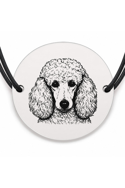 Simoshop Brățară argint 925 cu bănuț gravat portret de Caniche, șnur negru re...
