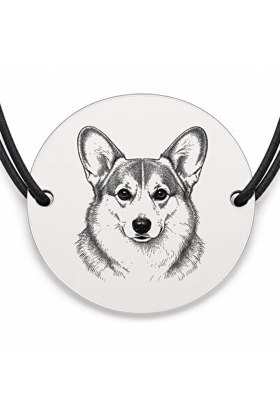 Simoshop Brățară argint 925 cu bănuț gravat portret de Corgi, șnur negru regl...