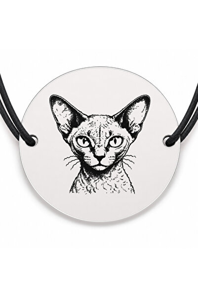 Simoshop Brățară argint 925 cu bănuț gravat portret de pisică Devon Rex, șnur...