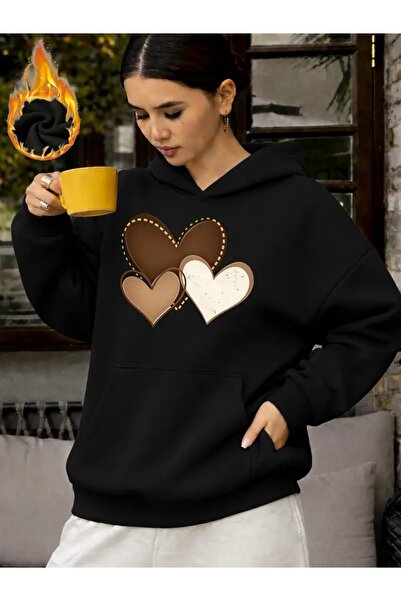 FUFLUNS Hearts Printed Oversize Unisex Women'S/Men's Hooded Sweatshirt