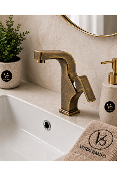 vb vitrinbanyo Modern Square Sink Faucet Antique Vintage – Single Handle Brus...