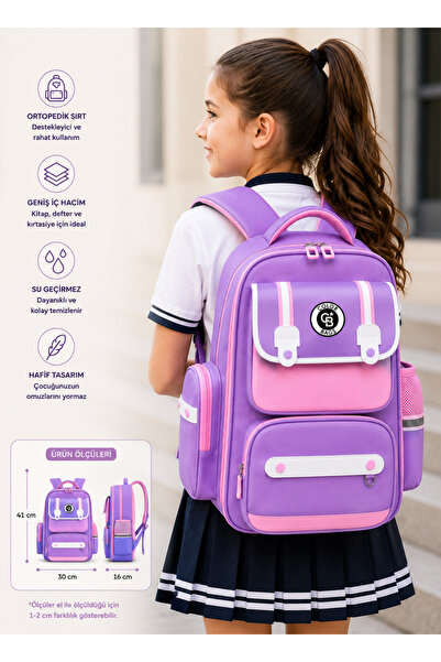 tiny wood Girl's Pink-Lilac School Bag Orthopedic Backpack