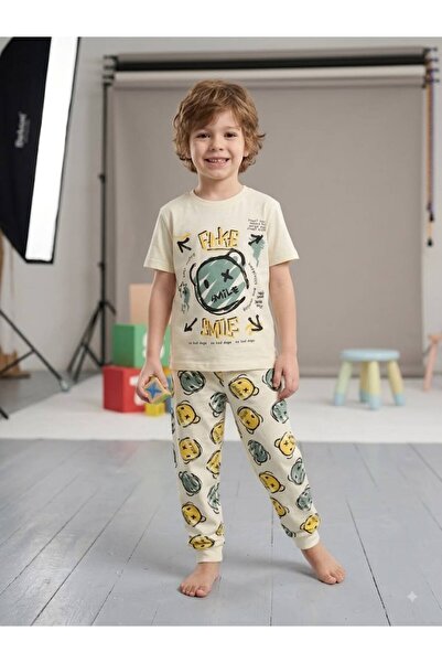 Unısex Uzun Alt Kısa Kollu Pijama Takım %100 Pamuk